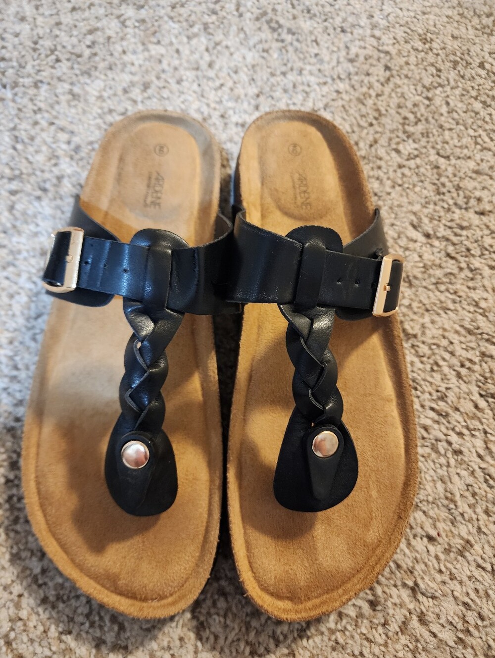 Ardene Black Braided T-Strap Sandals